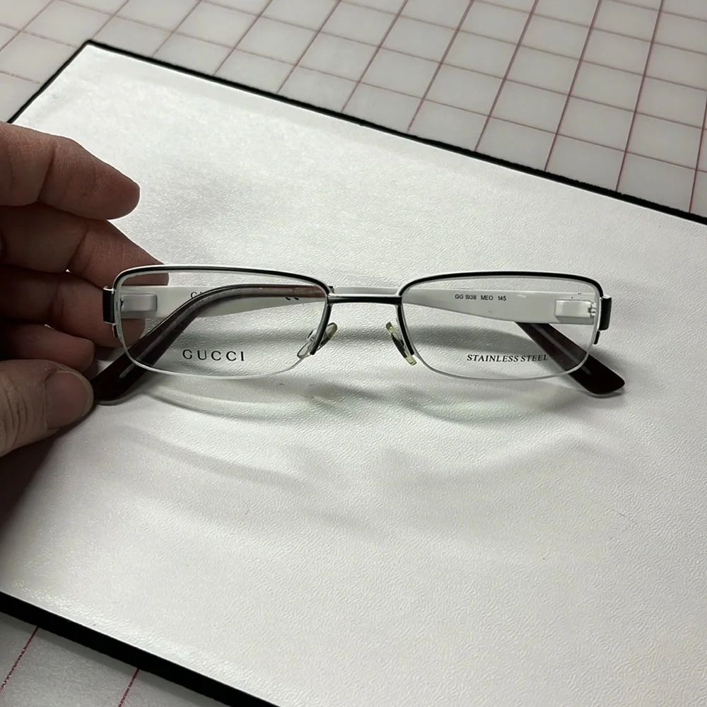 GUCCI GG 1938 MEO Grey/White 53-18-145 Semi Mount Made In Italy Eyeglass Frames